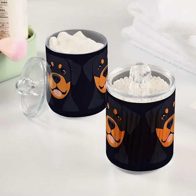Tatenale Qtip Holder Bathroom Set Q tip Cotton Ball Swab Pad Dispenser Container Organizer Plastic Jars with Lids Storage 2Pack Black Rottweilers - ModernBath