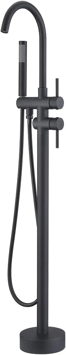 Freestanding Tub Filler Bathtub Faucet Black Floor Mount Brass Bathroom Faucets with Hand Shower - ModernBath