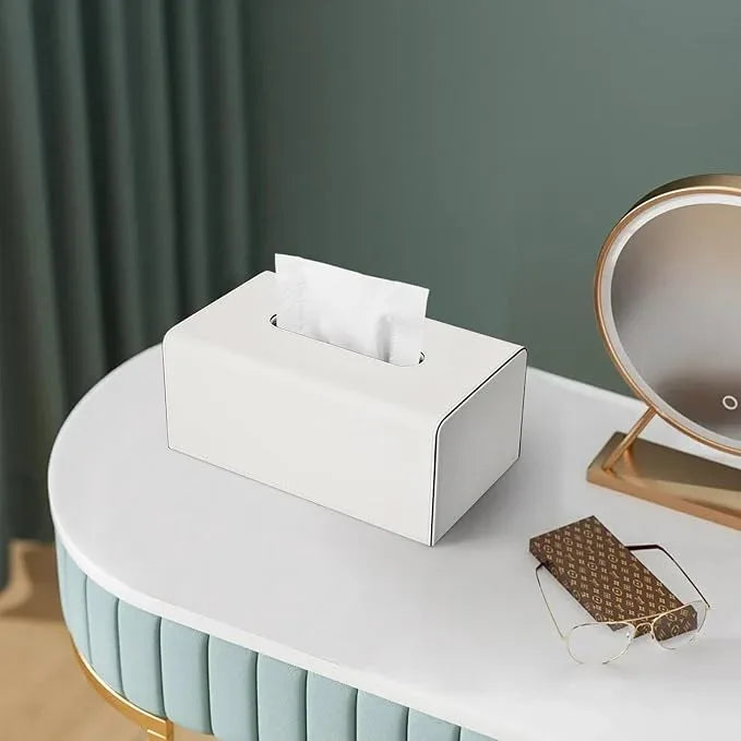 KINGFOM Tissue Box Cover, PU Leather Rectangular Tissue Box Holder with Magnetic Bottom Cover for Facial Tissues/Napkins, Office & Living Room Decor Box (Ivory White) - ModernBath