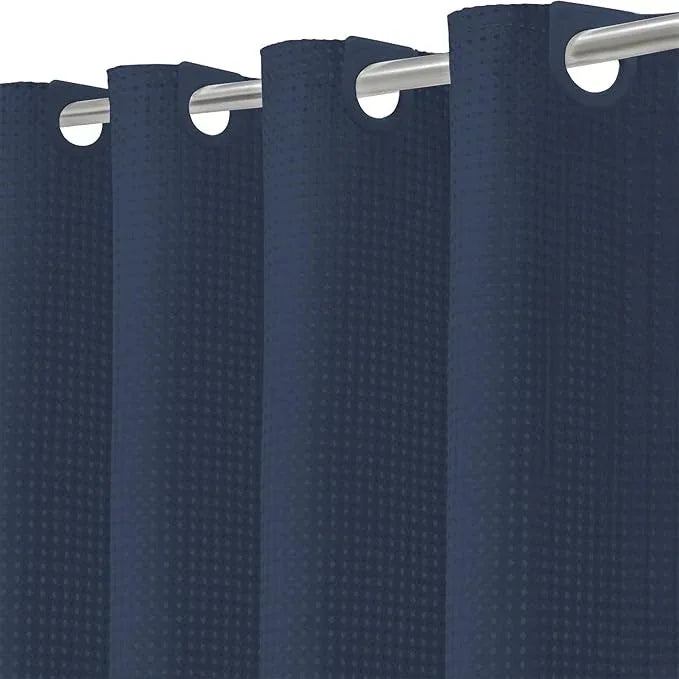 Inhousolu No Hook Waffle Weave Shower Curtain with Removable Snap in Fabric Liner Set for Bathroom, 230 GSM Heavy Duty Weighted Hem, Water Repellent Washable Bath Curtains, 72 x 72 Inch, Navy Blue - ModernBath