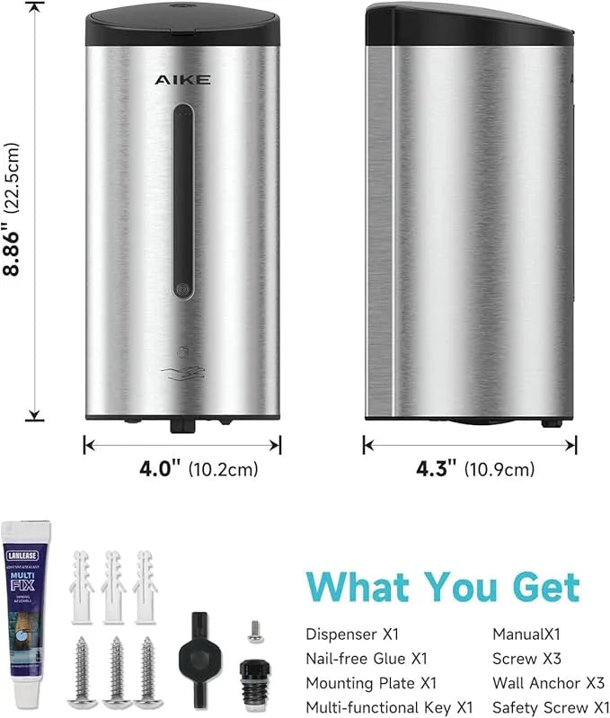 AIKE Wall Mount Automatic Foam Soap Dispenser 25 OZ Commercial Large Capacity Stainless Steel Model AK1205FA(Brushed) - ModernBath