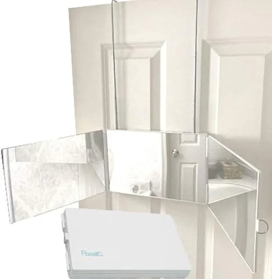 Floxsee Portable Tri-Fold Mirror Home/Travel (White) 3 Way Mirror Hair, Makeup, Back of Head, Coloring, Styling, Cutting, Gifts for Men/Women - ModernBath