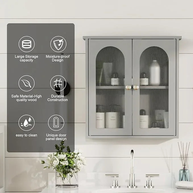 Bathroom Wall Cabinet,Medicine Cabinets Wall Mounted with Arched,Bathroom Medicine Cabinet Over Toilet,Surface Mount Medicine Cabinet for Laundry Room,Kitchen,Grey Storage Cabinet 22x23 - ModernBath