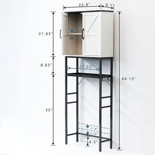 Over The Toilet Storage Cabinet, Bathroom Above Toilet Cabinet Organizer with Doors and Adjustable Shelves, Bathroom Shelf Organizer with Anti-Tip Device & Drain Rack, White - ModernBath