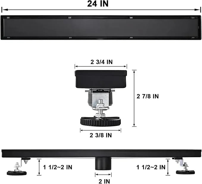 Linear Shower Floor Drain, Black 24 Inch 304 Stainless Steel Bathroom Drains Kit, Rectangular Shower Trench Drain with Reversable Tile-in Pattern Drain Cover & Hair Catcher - ModernBath
