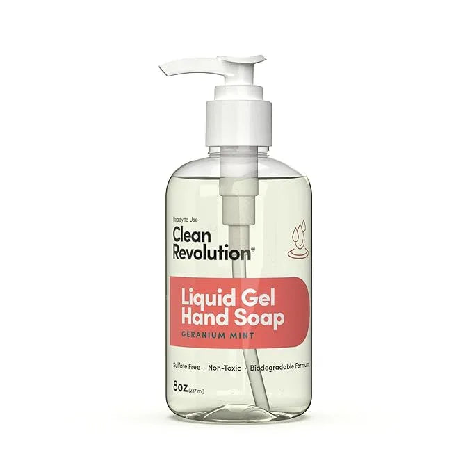 Clean Revolution Liquid Gel Hand Soap, Silky Rich Liquid, Quick Lather, Fast Rinsing, Contains Real Essential Oils (Geranium Mint) 8 Fl Oz - ModernBath