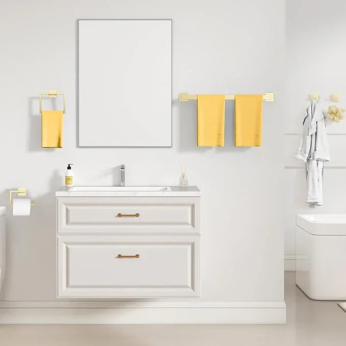 YACVCL 5-Piece Bathroom Hardware Accessories Set 23.6 inch Towel Bar Set Modern Towel Rack Set Stainless Steel Wall Mounted Bathroom Towel Holder Set(Bright Gold) - ModernBath