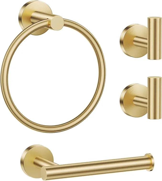 Lairuier Bathroom Hardware Set, 4-Piece Towel Holder Set Include Toilet Paper Holder,Towel Ring and 2 Towel Hooks Stainless Steel Wall Mounted Bathroom Hardware Accessories Set (Brushed Gold) - ModernBath