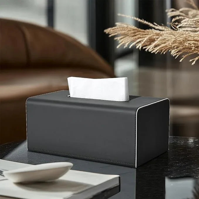 KINGFOM Tissue Box Cover, PU Leather Rectangular Tissue Box Holder with Magnetic Bottom Cover for Facial Tissues/Napkins, Office & Living Room Decor Box (Black) - ModernBath