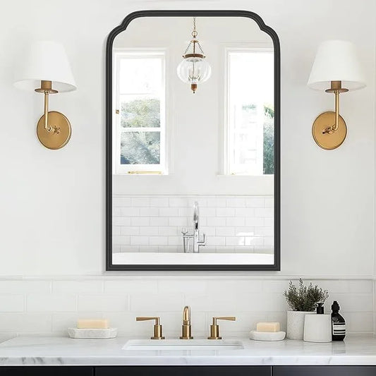 Ferytange 20X30 Inch Black Metal Framed Bathroom Mirror for Wall, Matte Black Bathroom Vanity Mirror, Rectangular Rounded Decor Mirror Anti-Rust, Tempered Glass (Black 20" x 30") - ModernBath