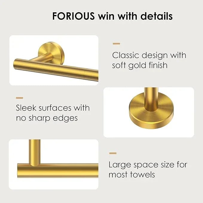 FORIOUS Towel Bar Wall Mounted, Stainless Steel Towel Racks for Bathroom, Includes Wall Mounting Hardware (Brushed Gold, 32 Inch) - ModernBath
