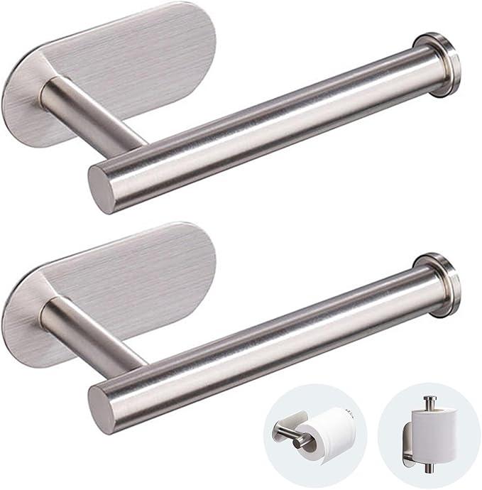 Toilet Paper Holder - Self Adhesive Toilet Paper Holder Wall Mount for Bathroom, SUS 304 Stainless Steel Command Strip Toilet Paper Roll Holder Stick On, No Drilling - Brushed Nickel（2 Pcs） - ModernBath