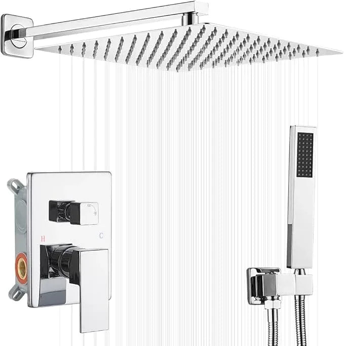 YCAIKOI Shower Faucet Set 16 Inch Wall Mount Rain Shower System, All Metal Shower Fixtures - Polished Chrome - ModernBath