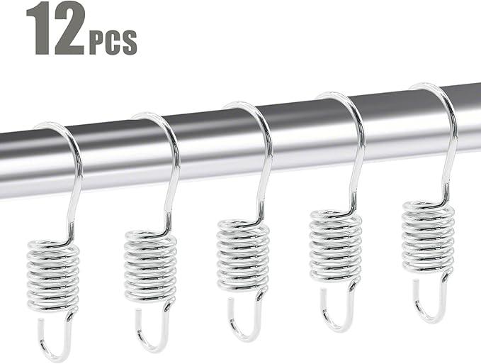 12 PCS Set of Shower Curtain Hooks, Spiral Hard Spring Shower Curtain Rings, Decorative Silver Shower Curtain Hook Rings, Rust Proof Shower Curtain Rings, Shower Curtain Hooks, Chrome Plated - ModernBath