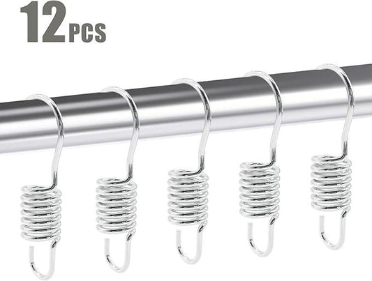 12 PCS Set of Shower Curtain Hooks, Spiral Hard Spring Shower Curtain Rings, Decorative Silver Shower Curtain Hook Rings, Rust Proof Shower Curtain Rings, Shower Curtain Hooks, Chrome Plated - ModernBath