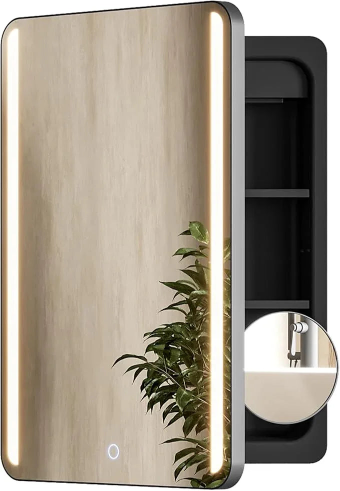 18x26 Inch LED Lighted Medicine Cabinet with Mirror for Bathroom, Wall Mounted or Recessed Mirror Cabinet with 3X Magnifying Mirror, Adjustable Storage Shelves, Modern Design - ModernBath