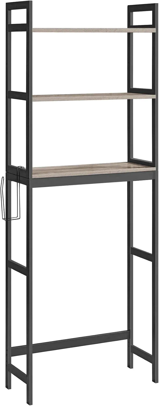 SONGMICS Over-The-Toilet Storage, 3-Tier Bathroom Organizer Over Toilet with Adjustable Shelves, Hooks, Bamboo, Freestanding Space Saver Bathroom Shelves, Heather Greige and Ink Black UBTS012W01 - ModernBath