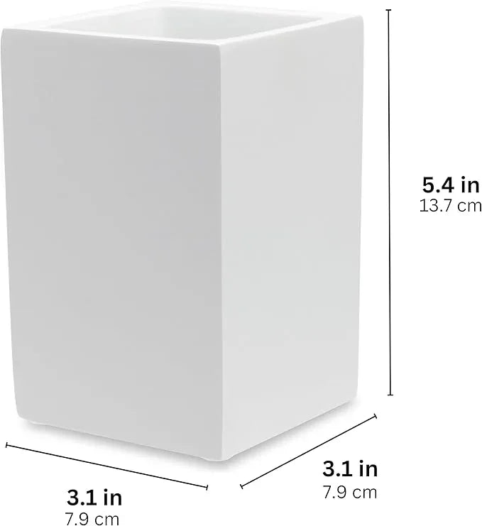 Yew Design Matte White Toothbrush and Toothpaste Holder for Bathroom Vanity and Countertop, Square Organizer for Electric Toothbrushes, Floss, Razors, Cotton, and Mouthwash - ModernBath