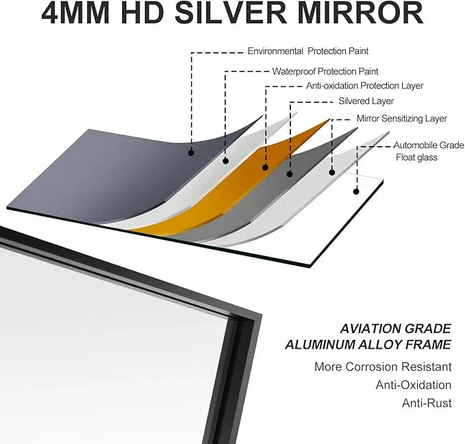LEDLUX 30x48 Inch Black Bathroom Mirror, Copper-Free Mirror, Aluminum Alloy Frame Vanity Mirror, Rectangle Wall Mounted Mirror, Modern Mirror for Bedroom/Living Room/Porch Horizontal or Vertical - ModernBath