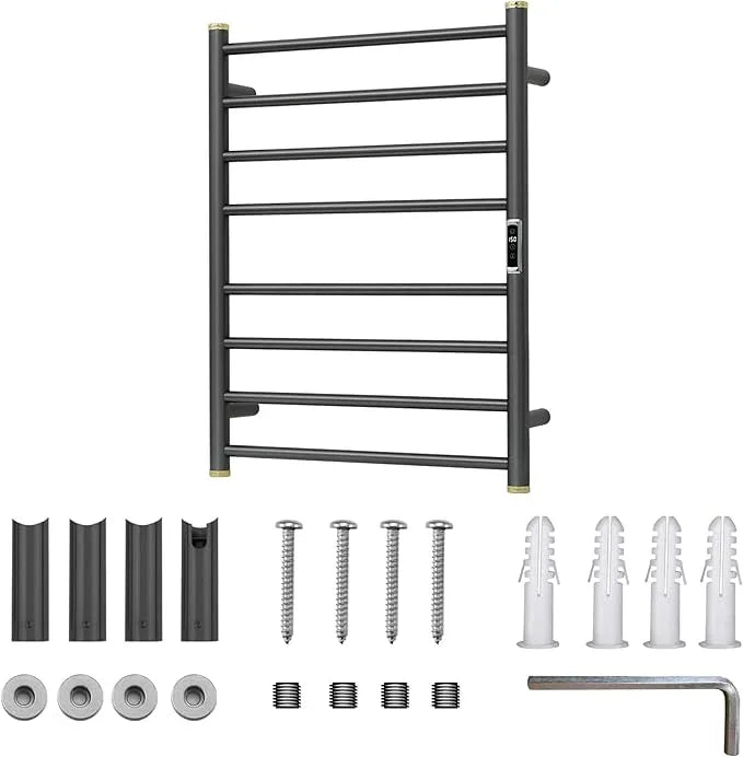 Electric Towel Warmer Rack,Heating Towel Warmer,Timer & Temperature Control,Wall-Mounted Plug-in for Bathroom,Gunmetal Grey,Stainless Steel,8-Bar(27.56x20.87x4.41in) - ModernBath