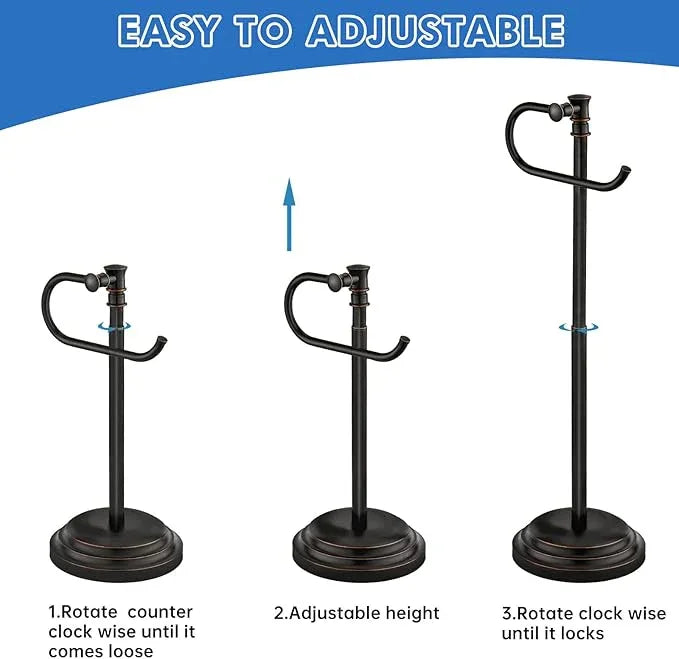 RUMOSE Toilet Paper Holder Stand for Floor, Oil Rubbed Bronze Adjustable (12.4" to 22.8") Bathroom Toilet Tissue Holder, Free Standing Toilet Paper Roll Holder with Storage, Stainless Steel - ModernBath