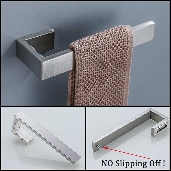 TNOMS 4 Pieces Bathroom Hardware Accessories Set Towel Bar Towel Holder Robe Hook Toilet Paper Holder Stainless Steel,Q8-P4BR - ModernBath