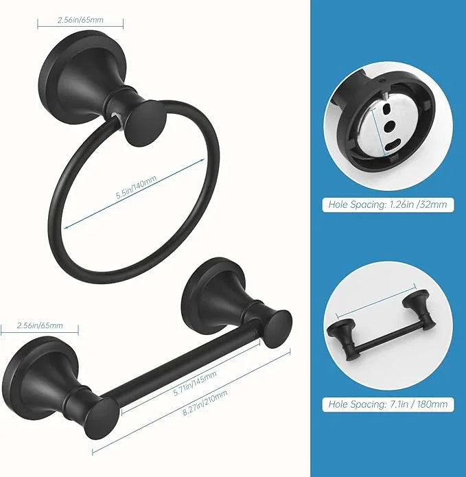 RUMOSE Toilet Paper Holder and Hand Towel Ring Matte Black Wall Mount Bathroom Hardware Accessories 2 PCS Set Flexible Pivoting Toilet Tissue Roll Holder and Towel Hanger, Stainless Steel - ModernBath