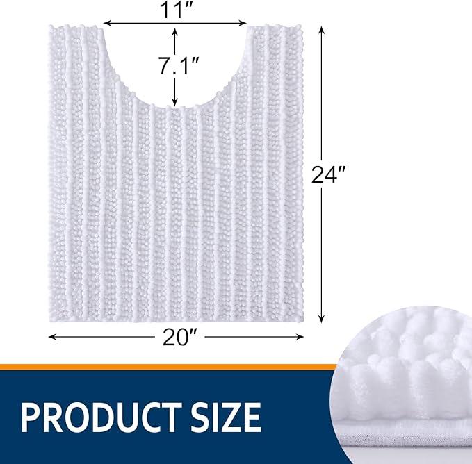 Smiry Bathroom Toilet Rugs U Shaped 24x20, Extra Soft Absorbent Non Slip Rubber Backing Chenille Contour Bath Rugs for Toilet, Machine Washable Contoured Bath Mats, White - ModernBath
