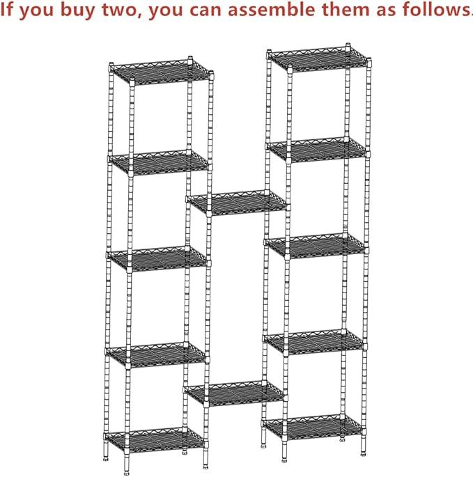 REGILLER 6 Wire Shelving Steel Storage Rack Adjustable Unit Shelves for Laundry Bathroom Kitchen Pantry Closet(Black,11.7" D x 16.8" W x 63" H) - ModernBath