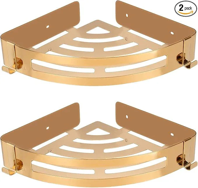 NearMoon Bathroom Shower Caddy 2 Pack, No Drill 304 Stainless Steel Shower Organizer with 2 Hooks (Corner Shelf, Gold) - ModernBath