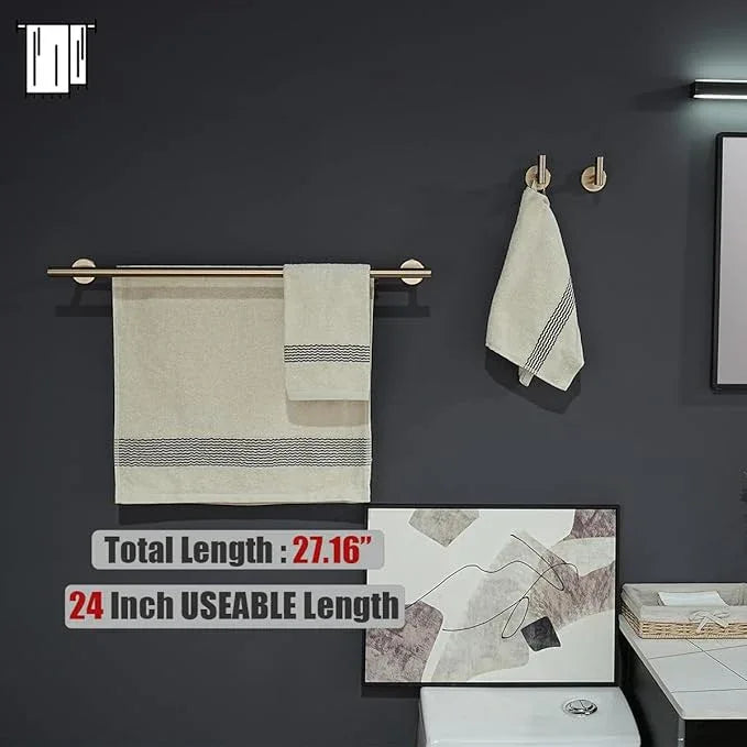 JQK Double Towel Bar Champagne Bronze, 27 Inch 304 Stainless Steel Thicken 0.8mm Towel Rack for Bathroom, Towel Holder Wall Mount, Useable Length 24 Inch, TB100L24-CB - ModernBath