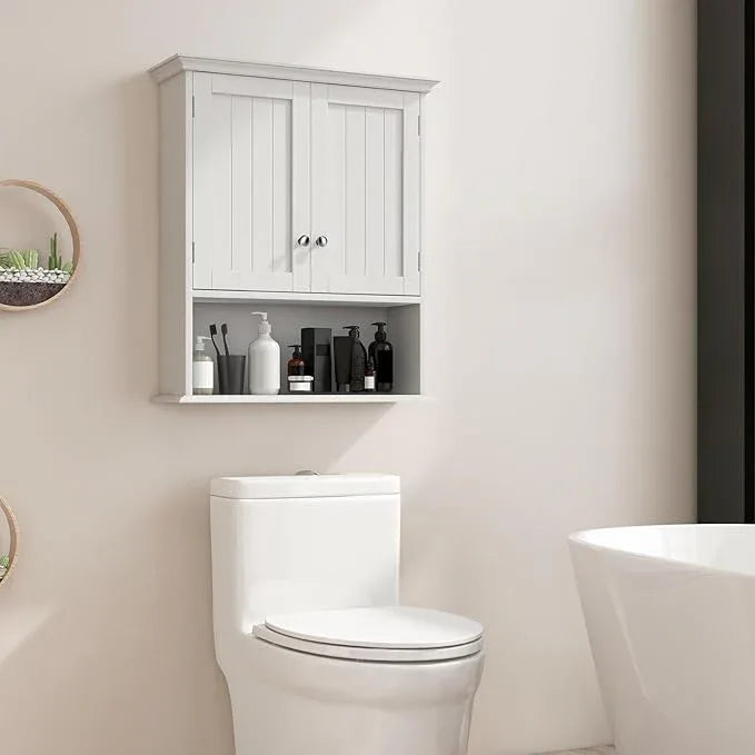 Giantex Bathroom Cabinet Wall Mount, Medicine Cabinet with Adjustable Shelf, Open Shelf, Over The Toilet Space Saver Storage Organizer for Laundry Room, Kitchen, Cupboard (White) - ModernBath