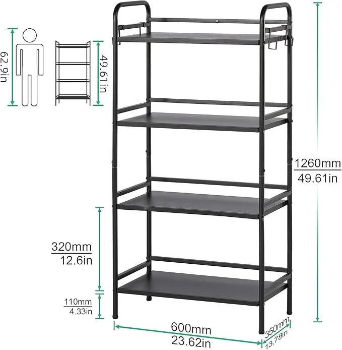 HDANI Storage Shelves, 4-Tier Metal Storage Rack with Shelf,Shelf Organizer,Garage Standing Shelving Unit for Laundry,Bathroom,Kitchen,Pantry, Closet,23.6''W X 13.8''D X 50 H'',Black - ModernBath