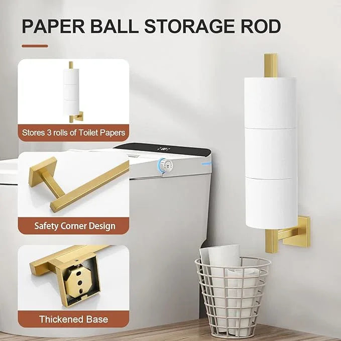 TQKAG 7-Pieces Brushed Gold Bathroom Hardware Accessories Set 23.6" SUS304 Stainless Steel Towel Bar Set Toilet Paper Spare Rolls Storage Holder Wall Mounted - ModernBath