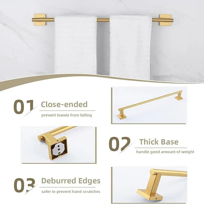 Suyar Brushed Gold Bathroom Accessories, SUS 304 Stainless Steel Bathroom Hardware Set 4 Pieces, Include Robe Hook, Toilet Paper Holder, Hand Towel Holder, Towel Bar, Wall Mount - ModernBath