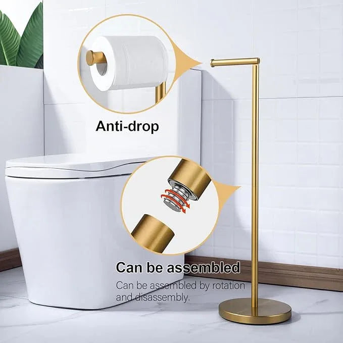 BAGNOLUX Bathroom Toilet Paper Holder Stand with Reserve, SUS304 Stainless Steel Rustproof Pedestal Tissue Roll Holder Heavy Duty (Brushed Brass) - ModernBath
