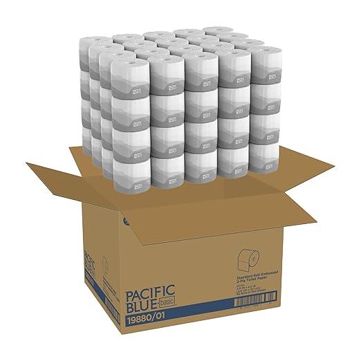 Georgia-Pacific Pacific Blue Basic 2-Ply Embossed Toilet Paper,19880/01, 550 Sheets Per Roll, 80 Rolls Per Case - ModernBath