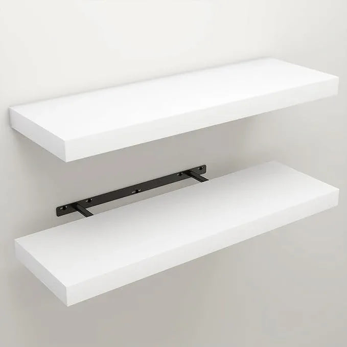 Floating Shelves for Wall, Wall Mounted Rustic Wood Shelves for Bathroom, Bedroom, Living Room, Kitchen, Hanging Shelf for Books/Storage/Room Decor (White 30") - ModernBath