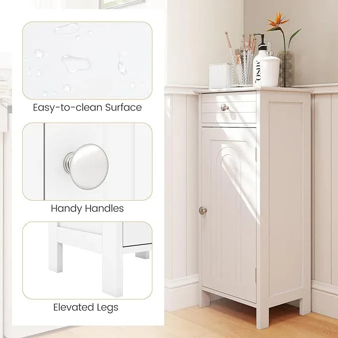 GLACER Floor Storage Cabinet, Multifunctional Bathroom Storage Cabinet with 2 Adjustable Shelves, Ideal for Bathroom, Living Room, 14 x 12 x 34.5 inches (White) - ModernBath