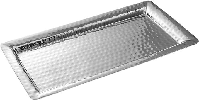 Monarch Abode Decorative Tray – 12-Inch Hand Hammered Nickel Finish Metal Bathroom Tray Countertop, Vanity Trays Organizer, Perfume Plate for Dresser, Kitchen Countertop Small Fruit Platter - ModernBath