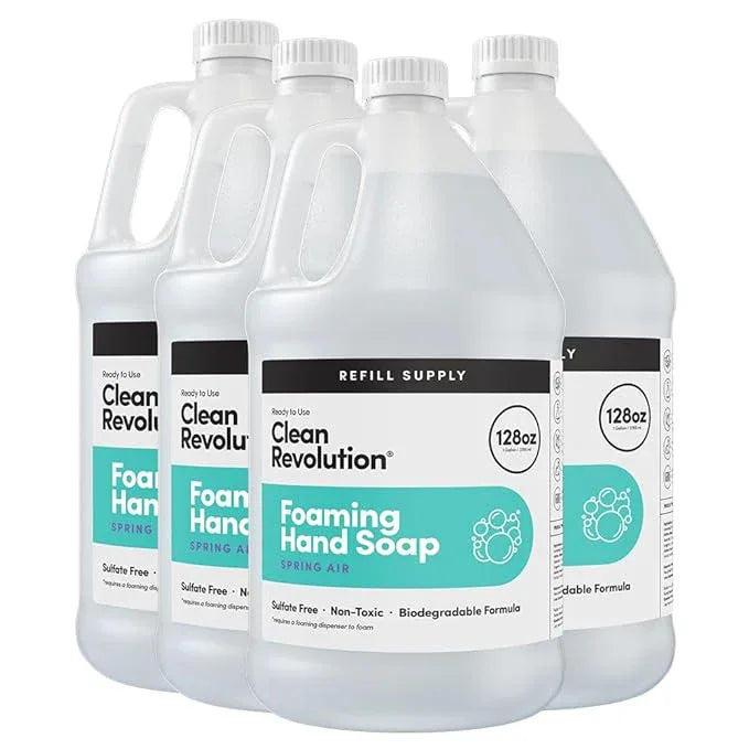 Clean Revolution Foaming Hand Soap Refill Supply Container, Ready to Use Formula, Gluten Free, Spring Air Fragrance, 128 Fl. Oz, 4 Pack - ModernBath