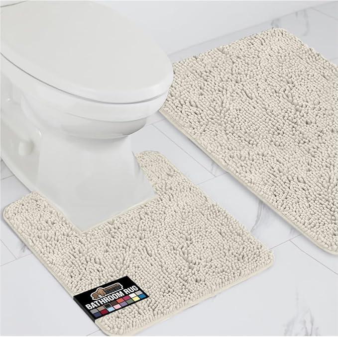 GORILLA GRIP Bathroom Rug Sets, Soft Chenille 2 Piece Area Rugs Set, Toilet Base Mat and 30x20 Carpet, Absorbent Microfiber Washable Mats Dry Quickly, Home Décor and Bath Room Accessories, Ivory - ModernBath