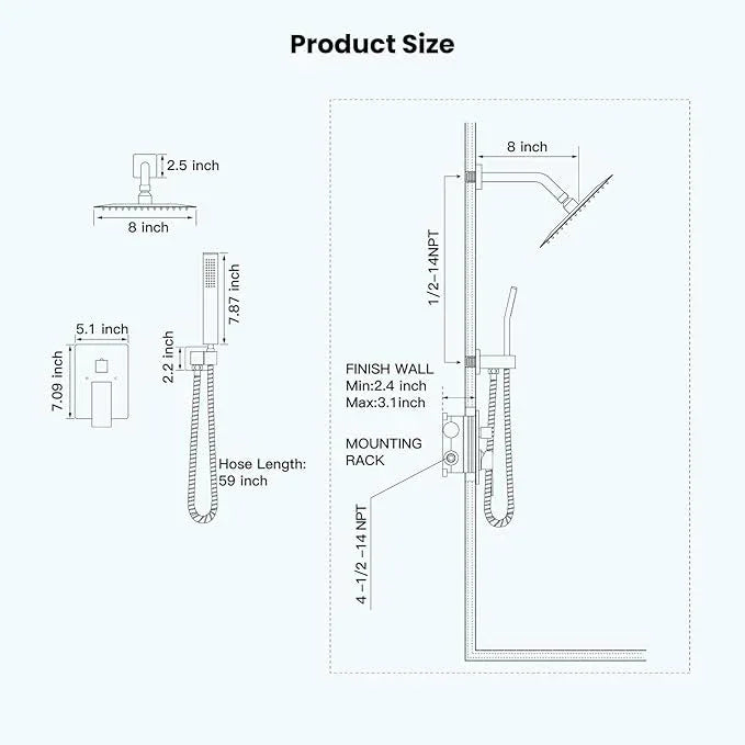gotonovo Rainfall Bathroom Shower System Rain Shower Head and Handle Set Wall Mounted Shower Complete Combo Solid Brass Pressure Balancing Shower Mixer Valve 8 Inch Oil Rubbed Bronze - ModernBath