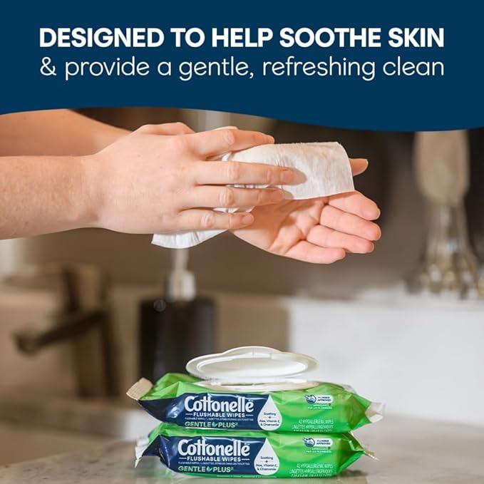 Cottonelle GentlePlus Flushable Wet Wipes with Aloe & Vitamin E, 4 Flip-Top Packs, 42 Wipes Per Pack (168 Total Wipes), Packaging May Vary - ModernBath
