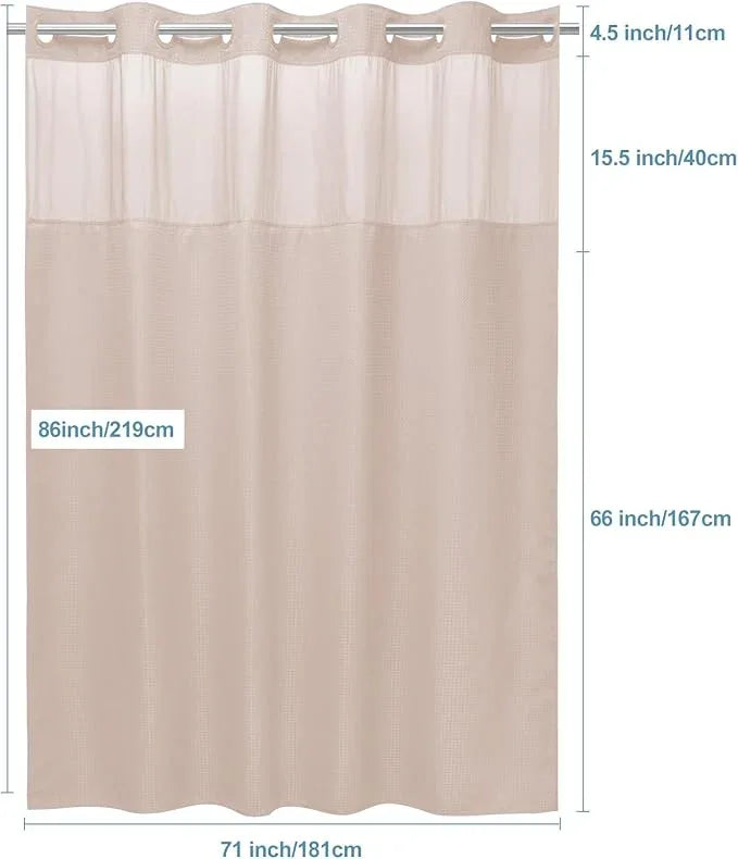 EUTXL Blush Pink Long No Hook Shower Curtain with Snap in Liner,230GSM Waffle Weave Shower Curtains for Bathroom,71W x 86H - ModernBath