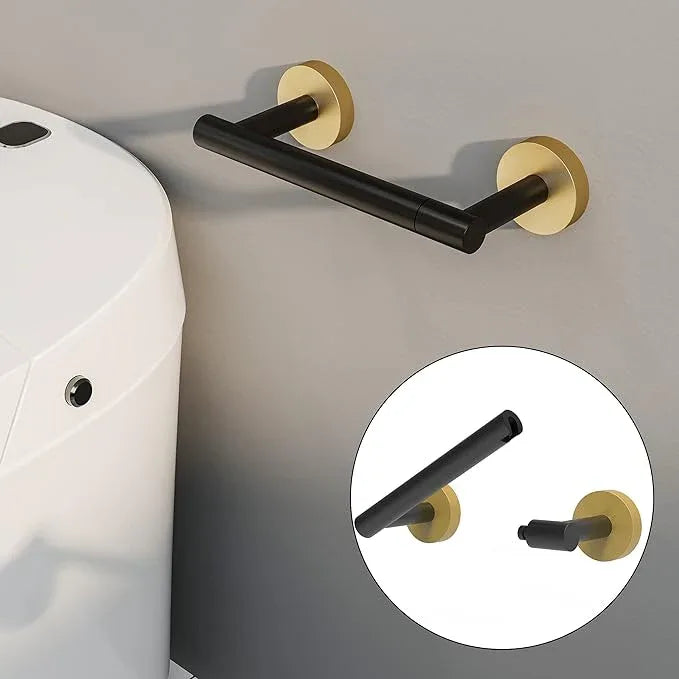 Black and Gold Toilet Paper Holder SUS304 Stainless Steel Double Post Pivoting Toilet Paper Roll Holder Wall Mounted Tissue Holder for Commercial Bathroom RV Matte Black & Brushed Brass Finish - ModernBath