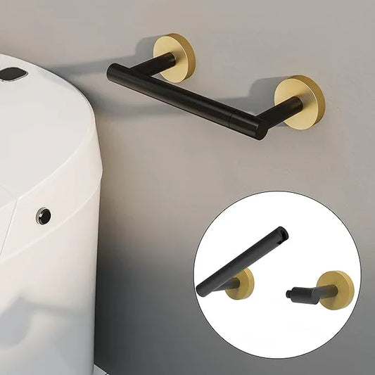 Black and Gold Toilet Paper Holder SUS304 Stainless Steel Double Post Pivoting Toilet Paper Roll Holder Wall Mounted Tissue Holder for Commercial Bathroom RV Matte Black & Brushed Brass Finish - ModernBath