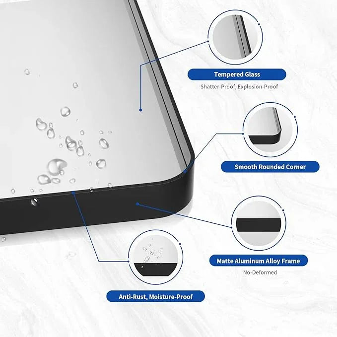 WEER 50X30 Inch Black Metal Framed Bathroom Mirror, Black Bathroom Vanity Mirror Farmhouse, Rounded Rectangular Matte Black Wall Mirrors, Tempered Glass, Anti-Rust (Horizontal/Vertical) - ModernBath