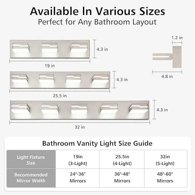 Merexcint LED Modern Bathroom Vanity Light Fixtures 5-Light, 32 inch Dimmable Nickel Vanity Lights for Bathroom Lighting Fixtures Over Mirror, with 350°Rotatable Acrylic Heads(White Light 5500K) - ModernBath