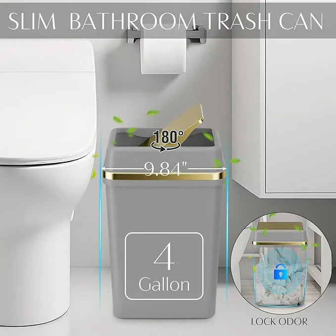9PCS Bathroom Accessory Set, Grey Bathroom Set with Large-Capacity 4 Gallon Trash Can, Bathroom Accessories Set Complete, Toothbrush Holder, Soap Dispenser, Toilet Brush, Bathroom Decor - ModernBath